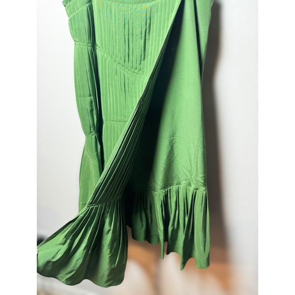 Tibi Preppy Pleated Fit Sheath Midi Dress Green Sz 2 Spaghetti Strap Square Neck - Picture 5 of 11
